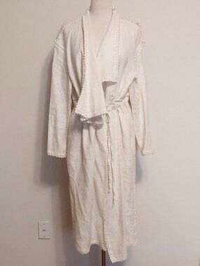 ZARA Woman Antique White Cotton Crochet Long Duster Cardigan Jacket Size: L